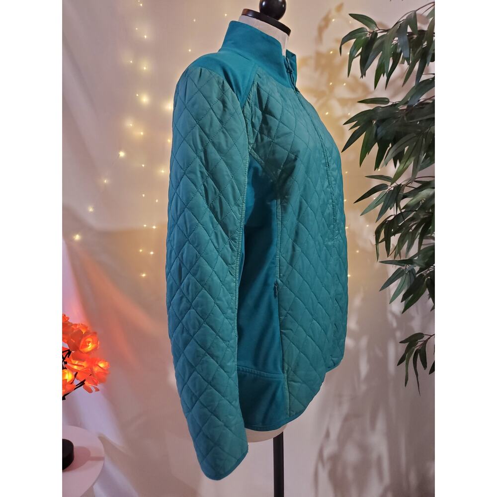 T by Talbots Diamond Quilted Teal Blue Zip Up Lightweight Jacket Womens Size L - Picture 4 of 12
